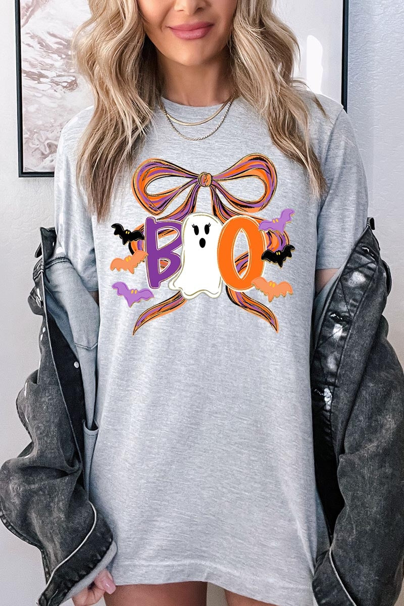 US3001P-E3120 Boo Brushstroke Bow Graphic Plus Tee $16