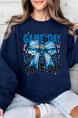 UL180P-E3089 Blue Silver Football Game Day Bow Plus Sweatshirt $25
