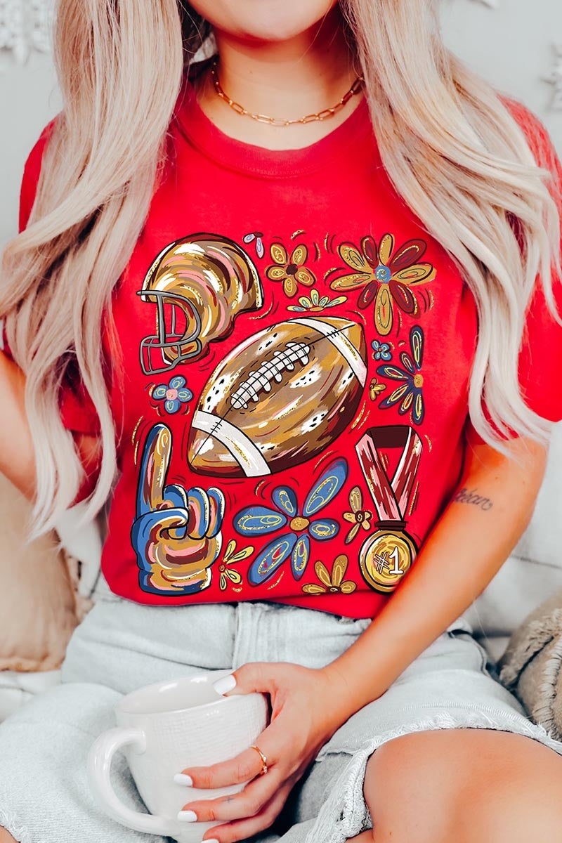 US3001P-E3072 Retro Floral Football Graphic Plus Tee $16