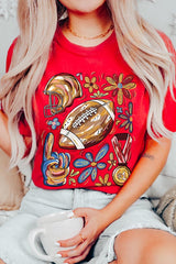 US3001P-E3072 Retro Floral Football Graphic Plus Tee $16