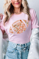 US3001-E3133 Floral Football Graphic Tee $12.5