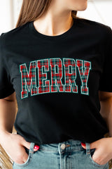 US3001P-E3210 Classic Plaid Merry Graphic Plus Tee $16