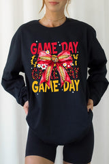 UL240-E3091 Red Yellow Football Game Day Bow Long Sleeve Tee $13.75