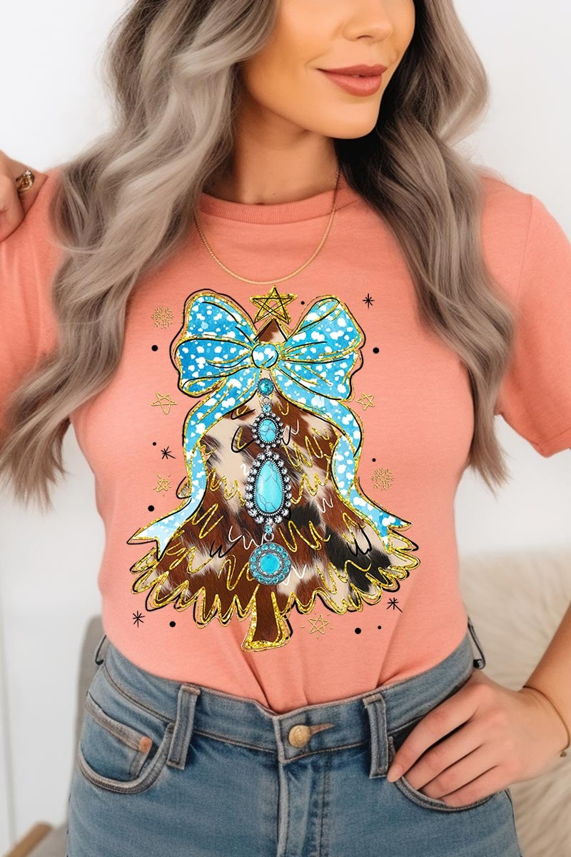 US3001P-E3184 Turquoise Christmas Tree Graphic Plus Tee $16