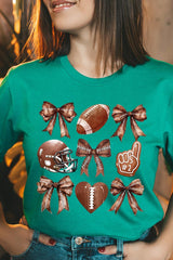 US3001P-E3054 Cute Football and Bow Graphic Plus Tee $16