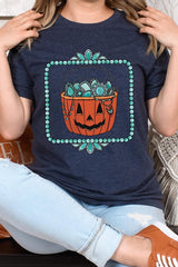 US3001-E3140 Halloween turquoise pumpkin Graphic Tee $12.5