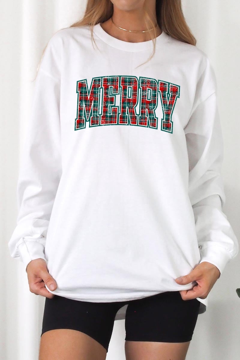 UL240-E3210 Classic Plaid Merry Graphic Long Sleeve Tee $13.75