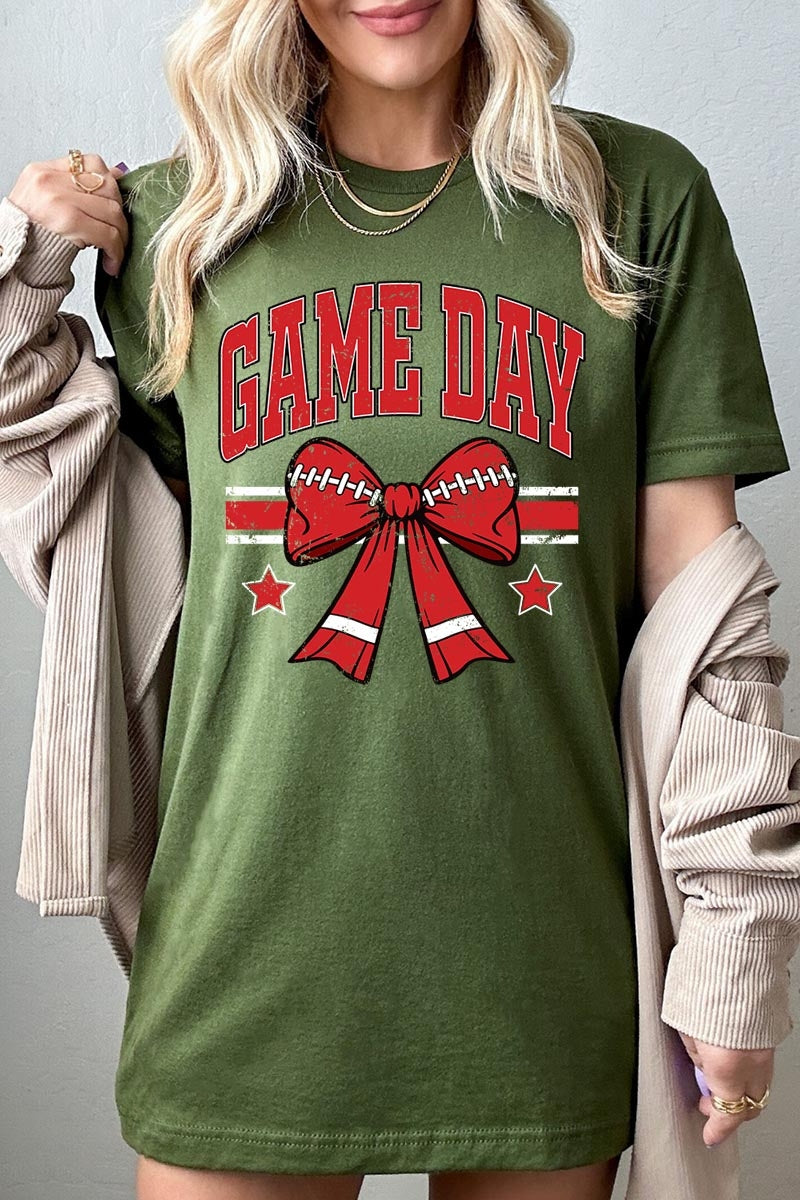 US3001P-E3062 Red Game Day Football Bow Graphic Plus Tee $16