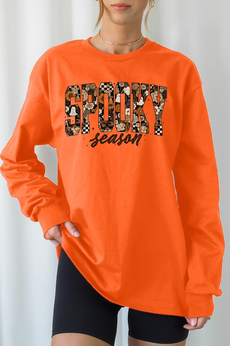 UL240-E3105 Spooky Season Halloween Graphic Long Sleeve Tee $13.75