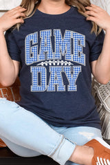 US3001P-E3130 Blue Gingham Game Day Graphic Plus Tee $16