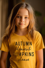 US3001Y-E3158Z Autumn Leaves Pumpkins Kids Graphic Tee $11