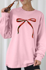 UL240P-E3211 Red Bow Christmas Graphic Plus Long Sleeve Tee $17