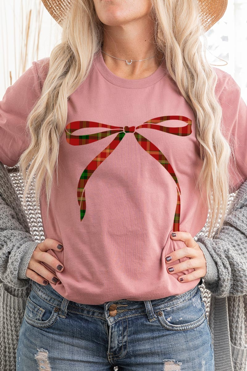 US3001P-E3211 Red Bow Christmas Graphic Plus Tee $16