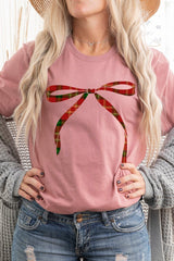 US3001P-E3211 Red Bow Christmas Graphic Plus Tee $16