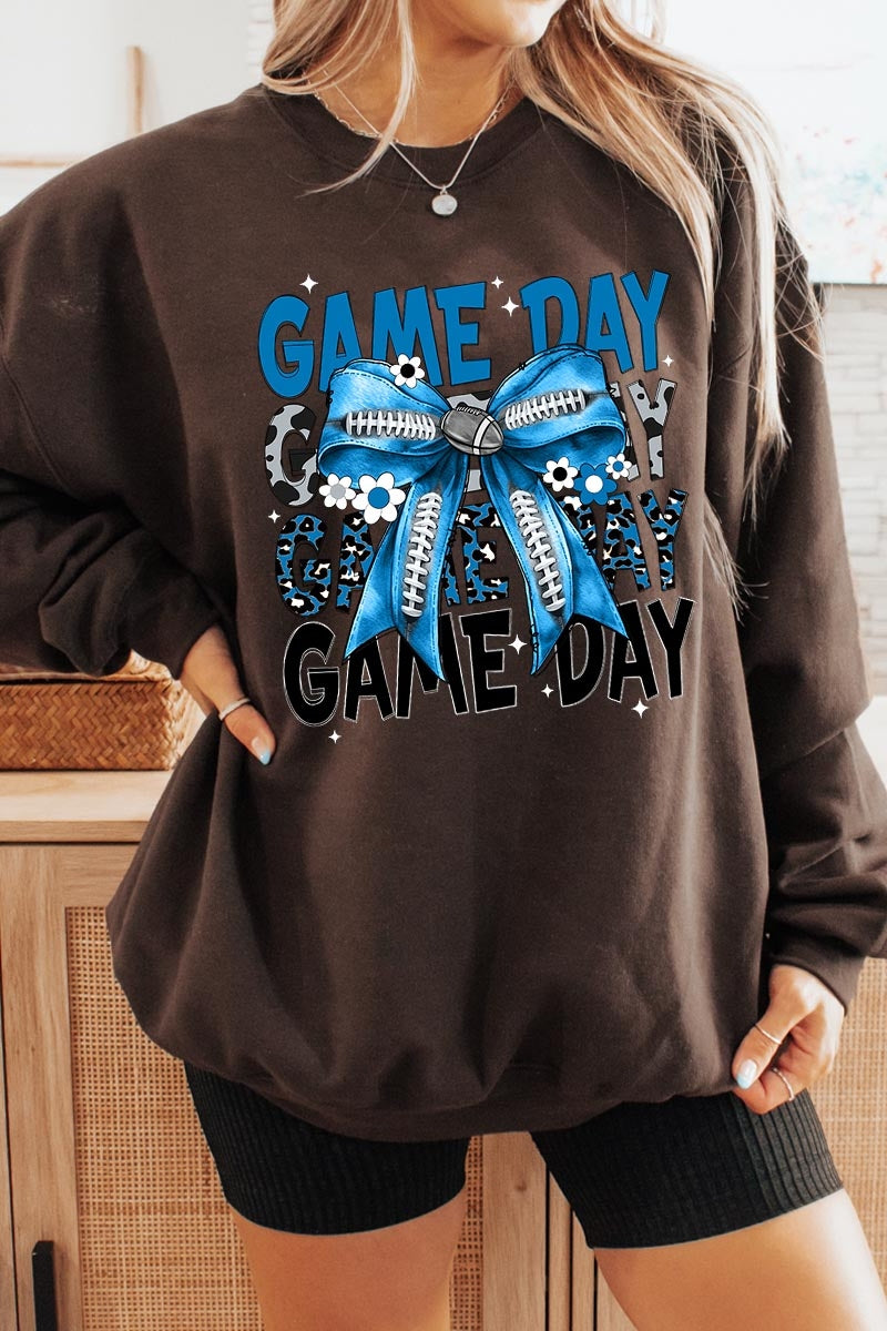 UL180-E3089 Blue Silver Football Game Day Bow Sweatshirt $20