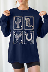 UL240P-E3094 Western Cowgirl Card Graphic Plus Long Sleeve Tee $17
