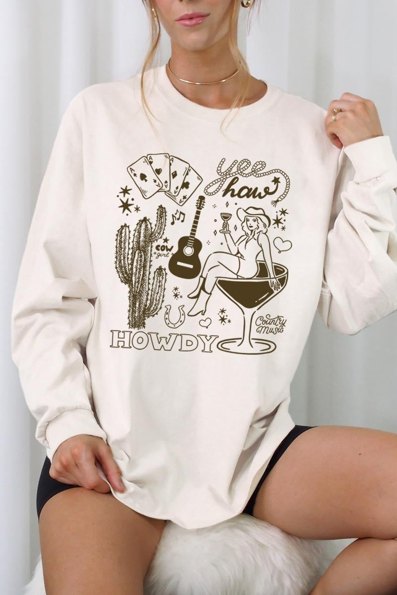 UL240-E3097 Cowgirl Country Music Graphic Long Sleeve Tee $13.75