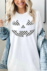 5000P-E3149 Checker Pumpkin Face Graphic Plus Heavy Cotton Tee $12.75