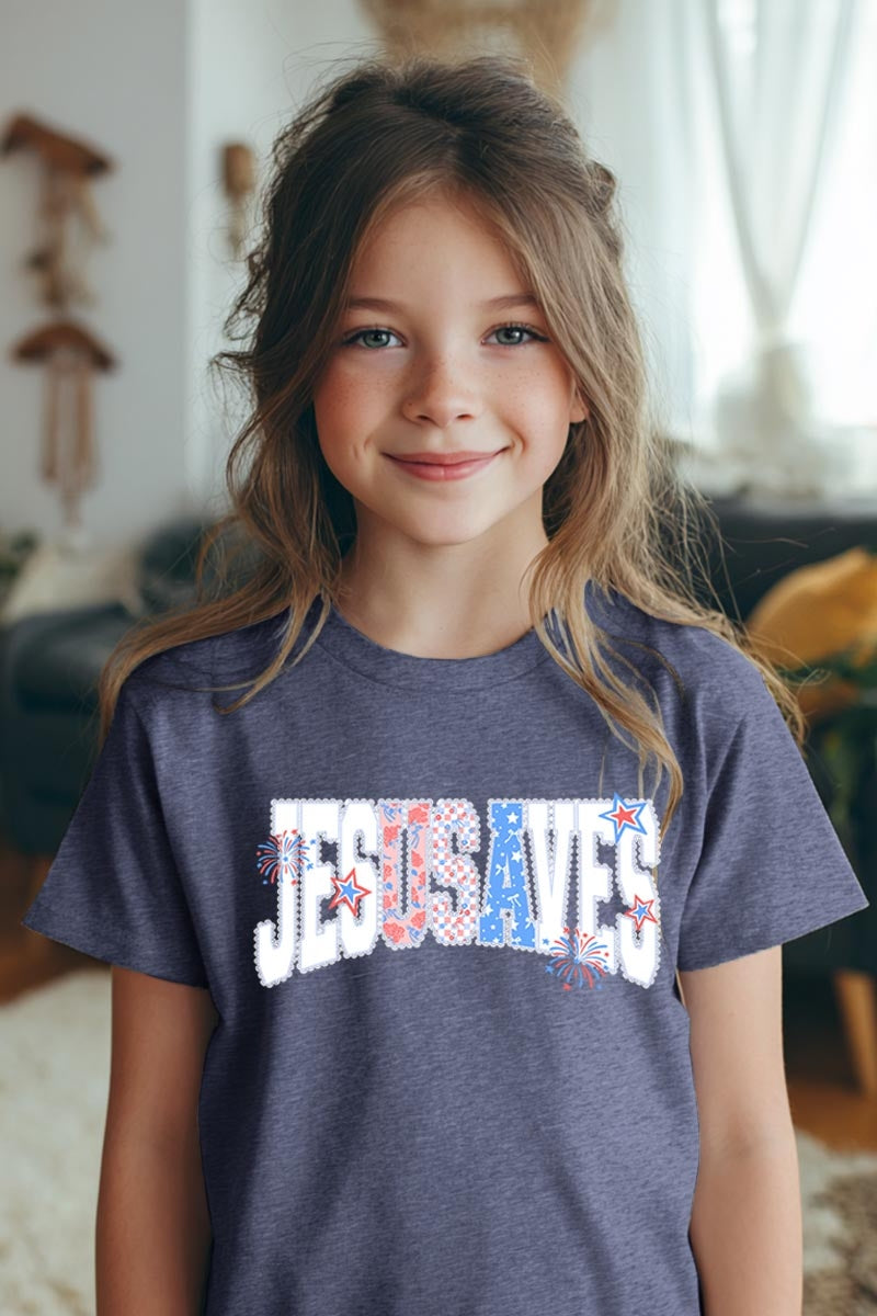 5000B-E3483Z Jesus Saves Patriotic Kids Graphic Heavy Cotton Tee $8.5
