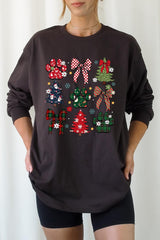 UL240-E3195 Christmas Bow Paw Graphic Long Sleeve Tee $13.75