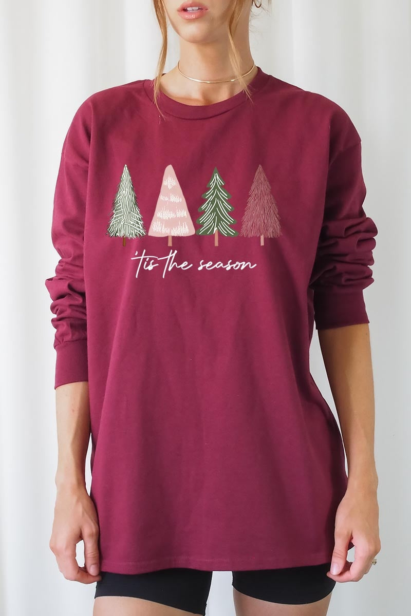 UL240P-E3218 Rustic Christmas Trees Graphic Plus Long Sleeve Tee $17