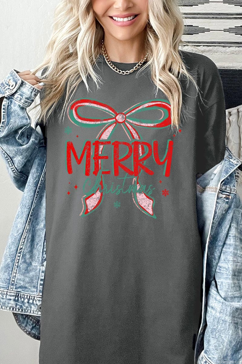 5000P-E3197 Merry Christmas Bow Graphic Plus Heavy Cotton Tee $12.75