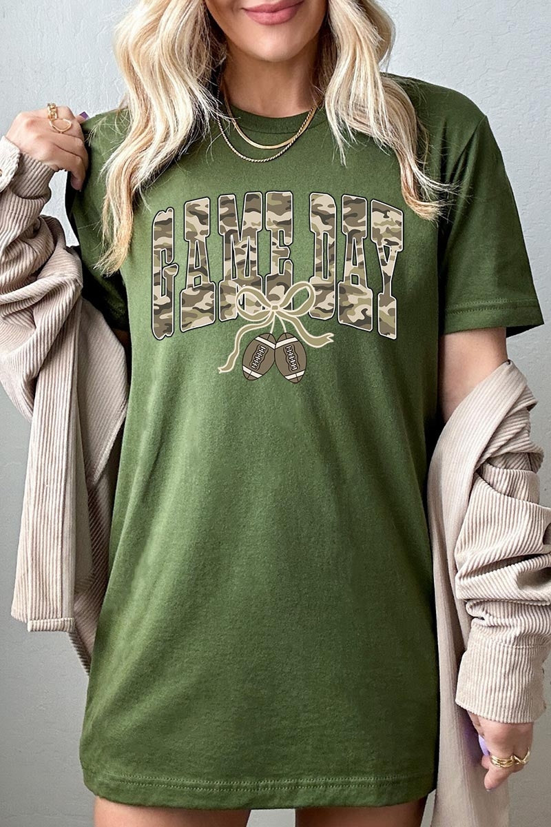 US3001-E3131 Football Game Day Camo Graphic Tee $12.5