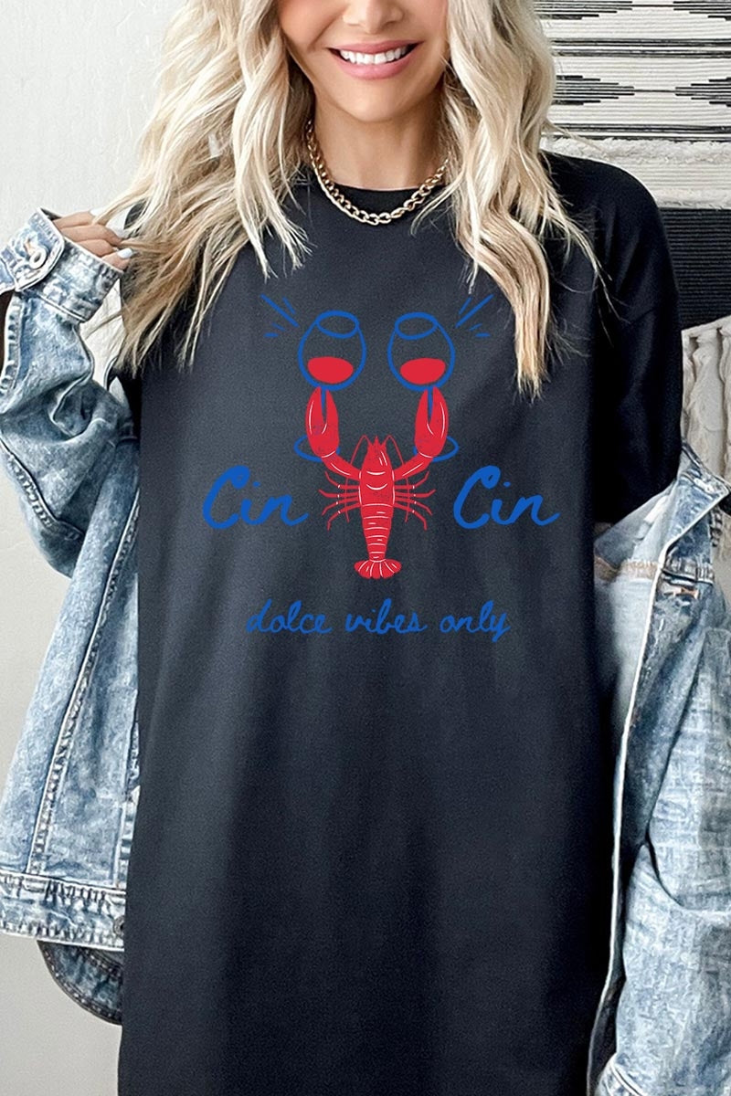 5000-E3069 Cin Cin Lobster Graphic Heavy Cotton Tee $9