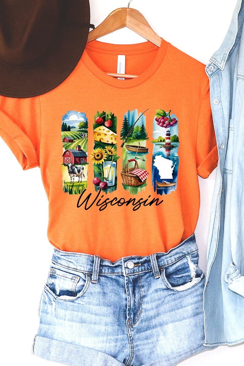 US3001-E3061WI Wisconsin State Brushstroke Graphic Tee $12.5