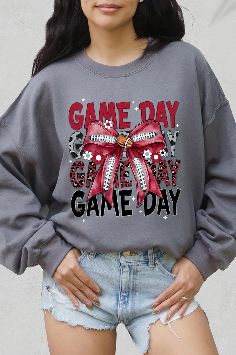 UL180P-E3093 Red Silver Football Game Day Bow Plus Sweatshirt $25