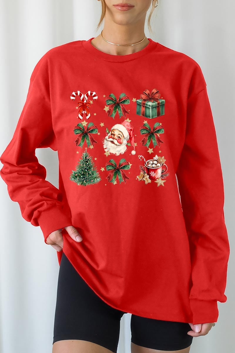UL240-E3217 Santa Gifts & Bows Christmas Graphic Long Sleeve Tee $13.75