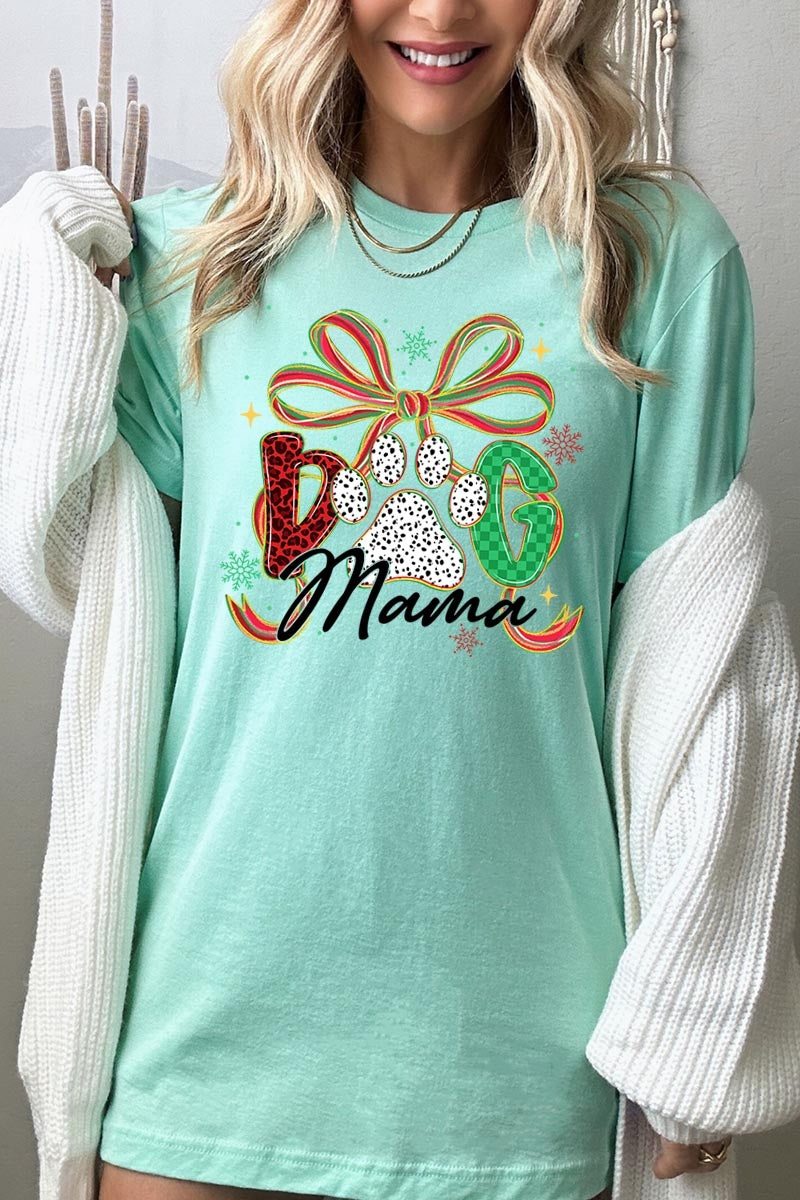US3001-E3194 Dog Mama Christmas Paw Graphic Tee $12.5