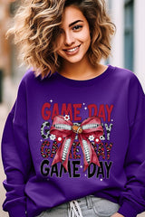 UL180P-E3093 Red Silver Football Game Day Bow Plus Sweatshirt $25