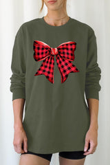 UL240P-E3198 Red Buffalo Plaid Bow Graphic Plus Long Sleeve Tee $17