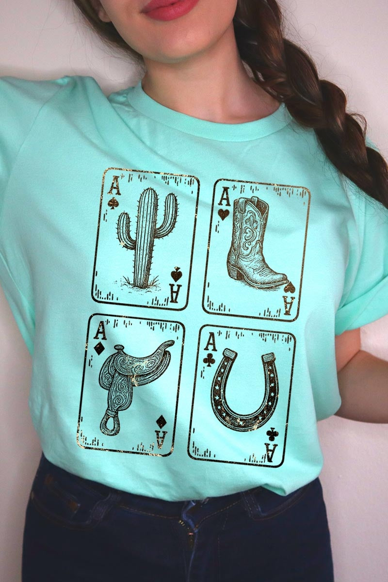 US3001-E3094 Western Cowgirl Card Graphic Tee $12.5