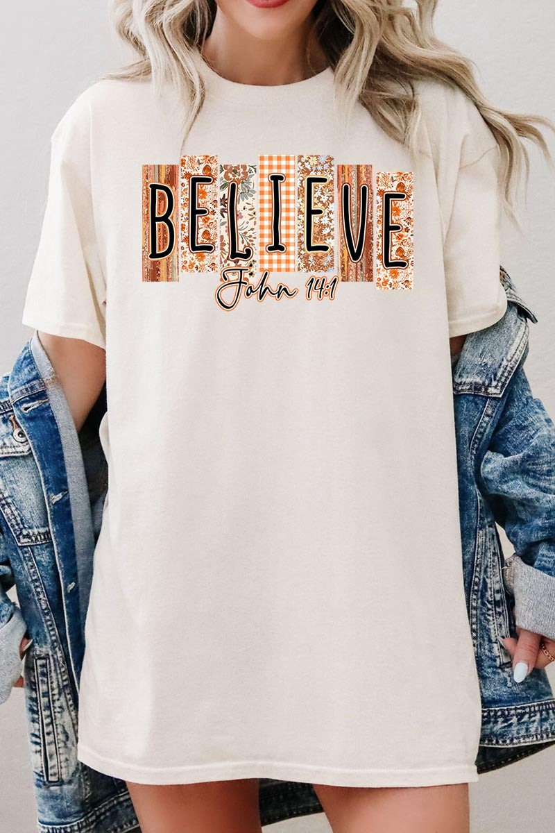 5000-E3167 Believe Fall Christian Graphic Heavy Cotton Tee $9