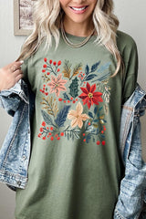 5000-E3186 Floral Christmas Graphic Heavy Cotton Tee $9
