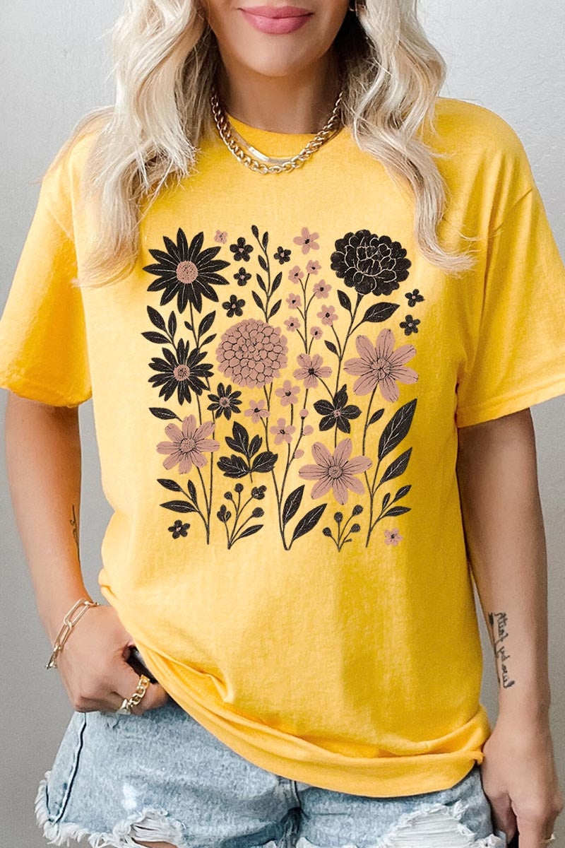 5000-E3178 Fall Floral Garden Graphic Heavy Cotton Tee $9