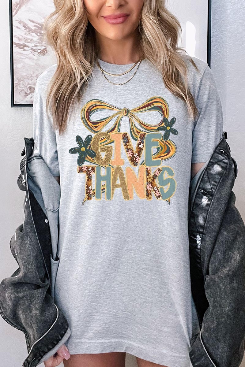 US3001P-E3154 Give Thanks Bow Graphic Plus Tee $16
