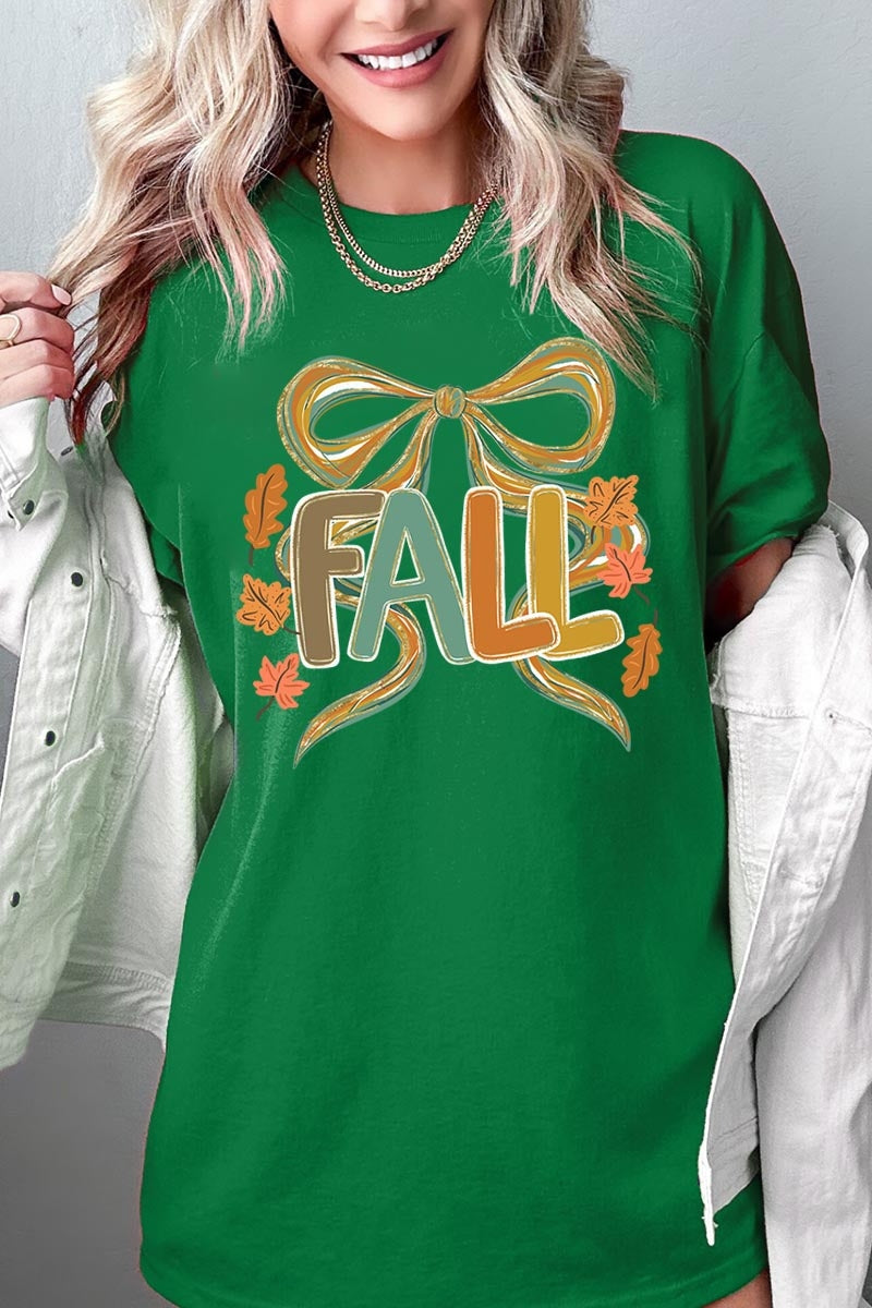 5000P-E3121 Fall Brushstroke Bow Graphic Plus Heavy Cotton Tee $12.75