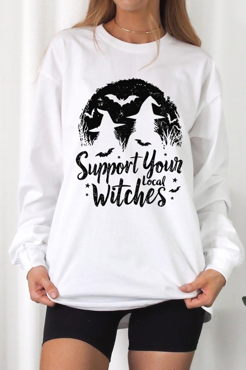 UL240P-E3161 Local Witches Halloween Graphic Plus Long Sleeve Tee $17