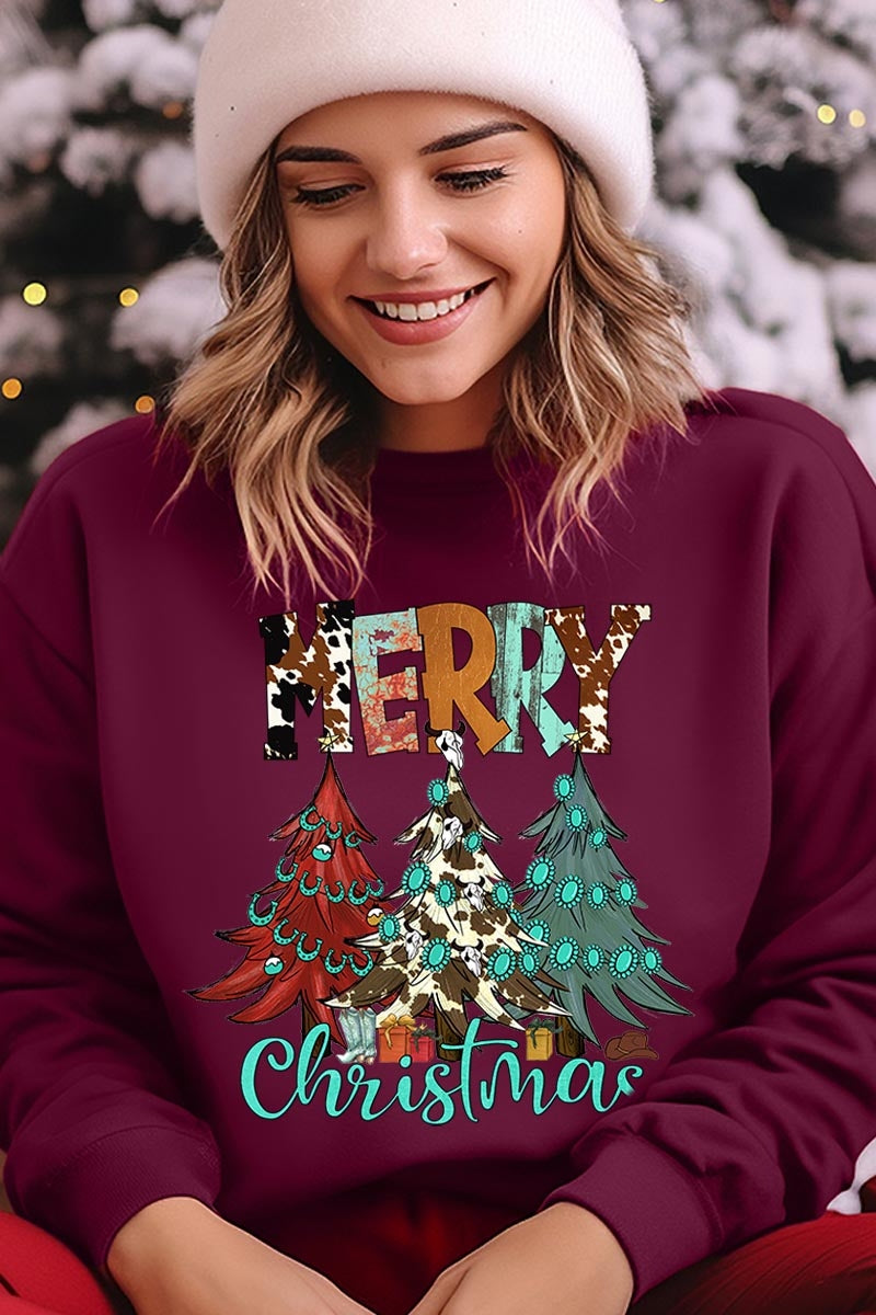UL180-E3200 Merry Christmas Trees Graphic Sweatshirt $20