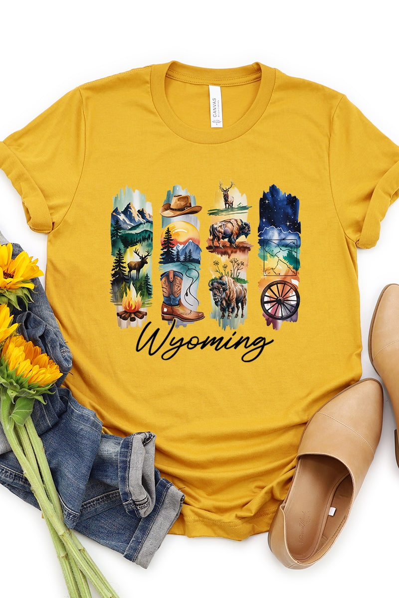 US3001P-E3061WY Wyoming State Brushstroke Graphic Plus Tee $16