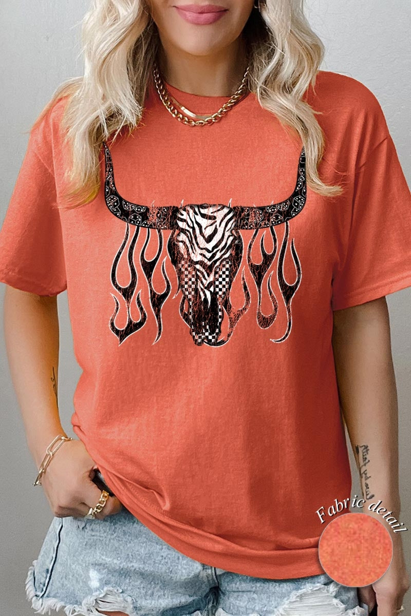 5000-E3176 Western Bullskull Graphic Heavy Cotton Tee $9