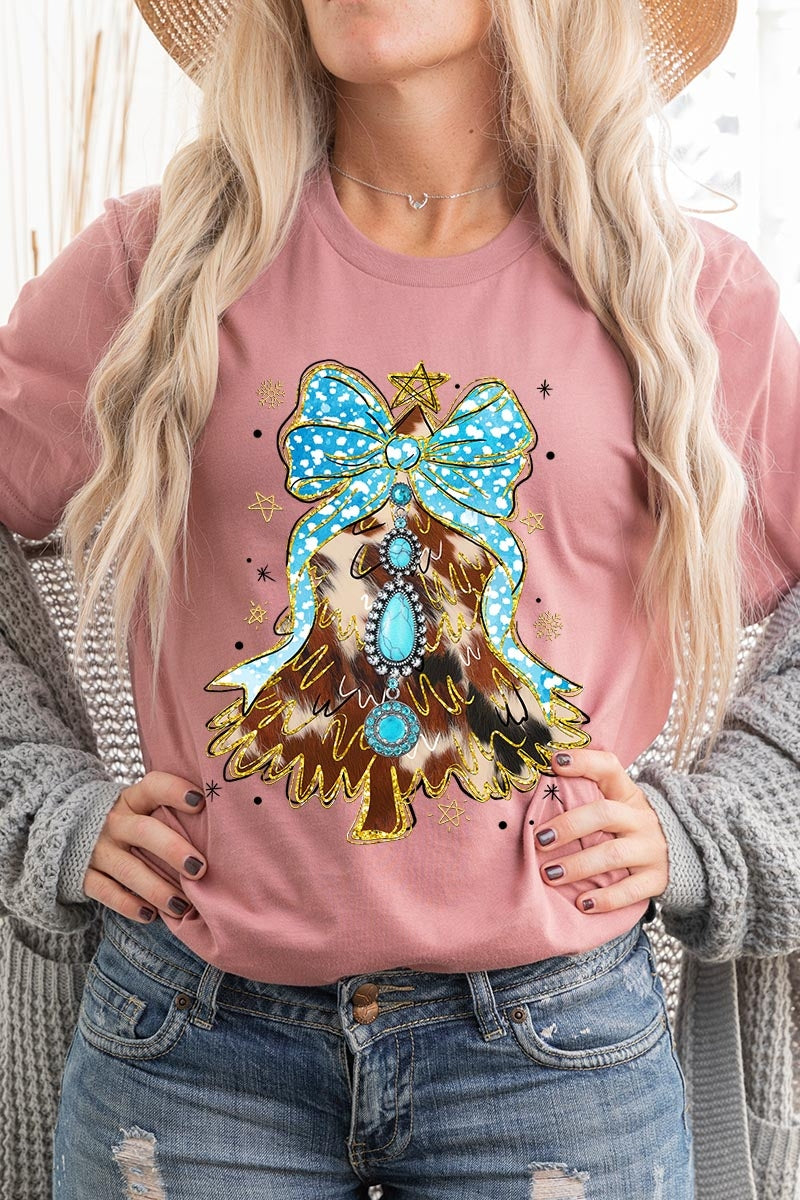 US3001P-E3184 Turquoise Christmas Tree Graphic Plus Tee $16
