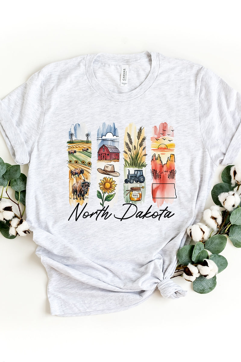 US3001-E3061ND North Dakota State Brushstroke Graphic Tee $12.5