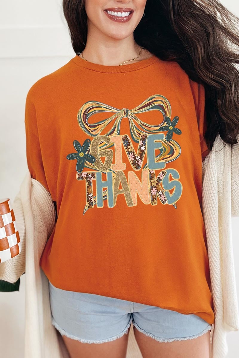 5000-E3154 Give Thanks Bow Graphic Heavy Cotton Tee $9