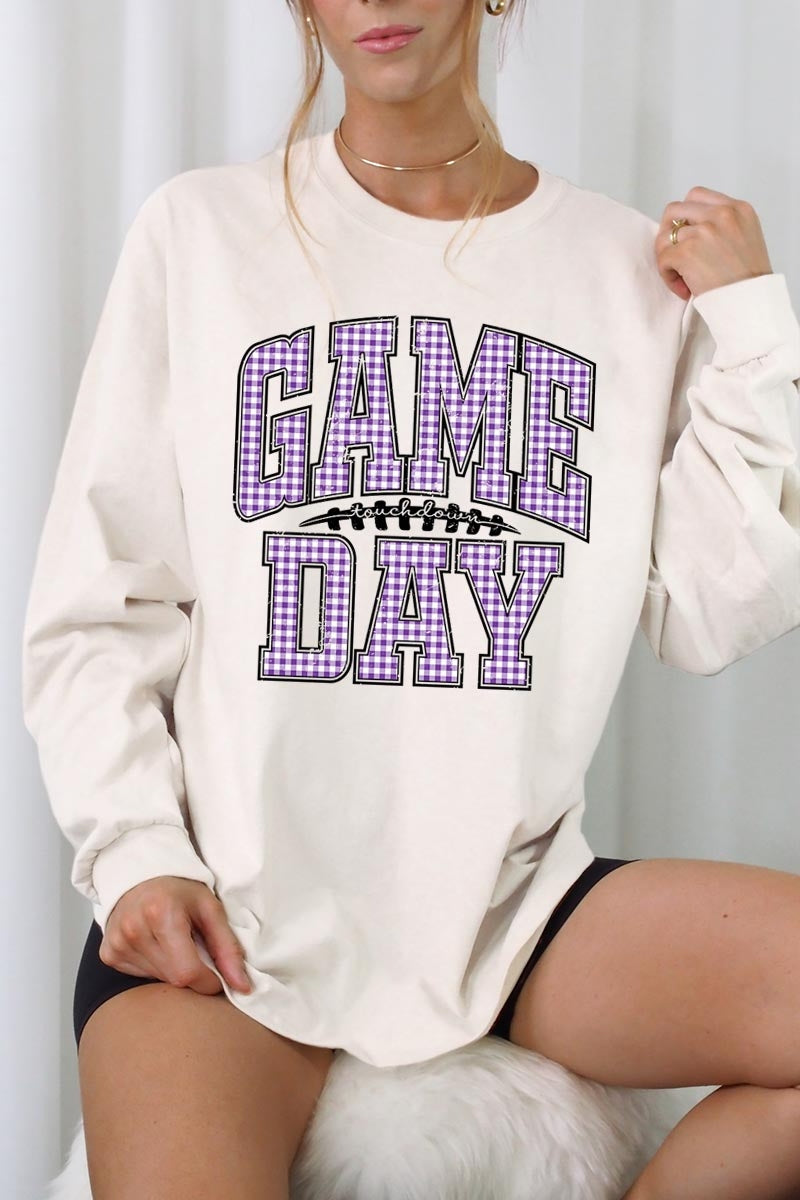 UL240P-E3127 Purple Gingham Game Day Plus Long Sleeve Tee $17
