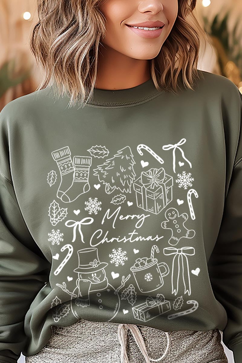 UL180-E3181 Christmas Doodle Graphic Sweatshirt $20
