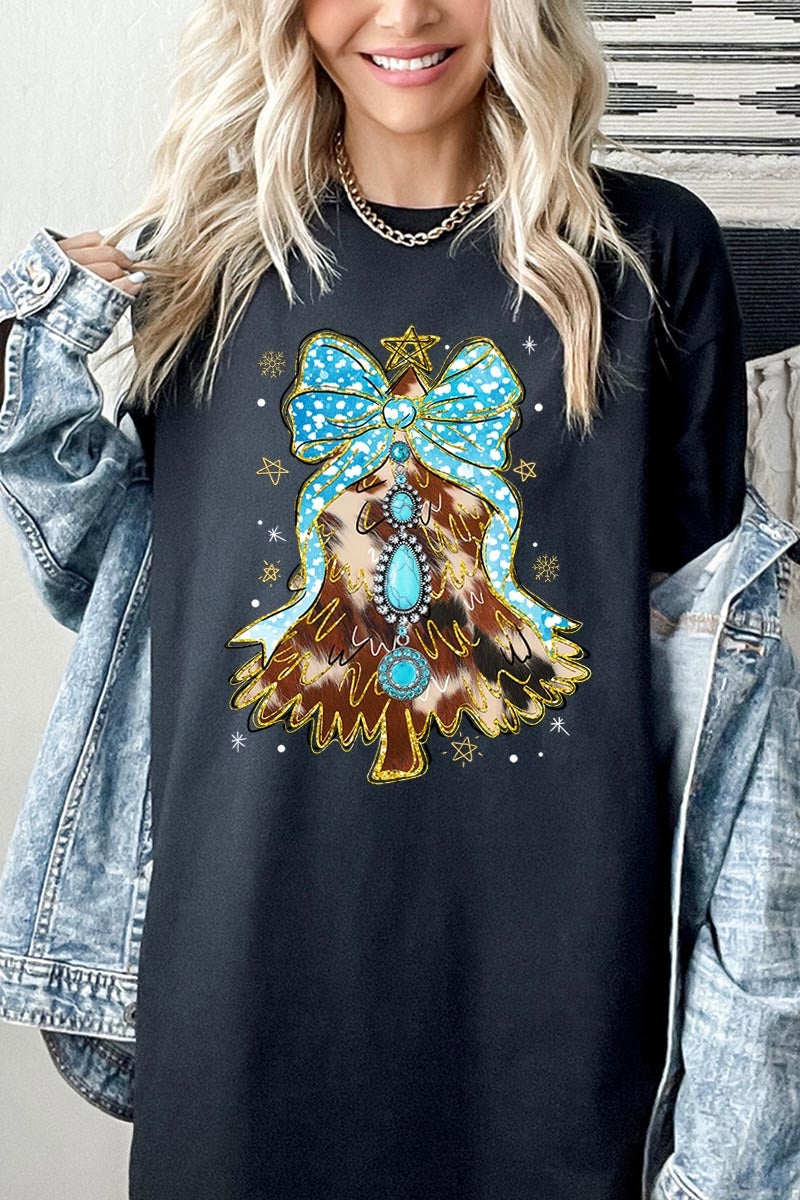 5000P-E3184 Turquoise Christmas Tree Graphic Plus Heavy Cotton Tee $12.75